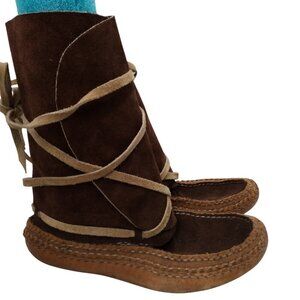 Handmade Leather Brown Mocassins Boots Size 7? Renaissance Fair Ren Fest Tie